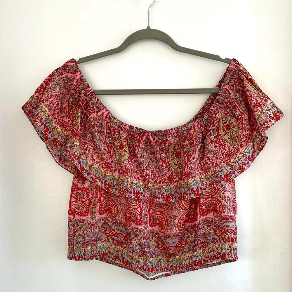 Calypso St. Barth Silk Ruffled Crop Blouse